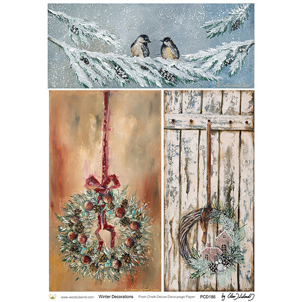 Carta da Découpage Natalizia "Winter Decoration" in Carta di Riso Posh chalk  29,7 x 42 cm
