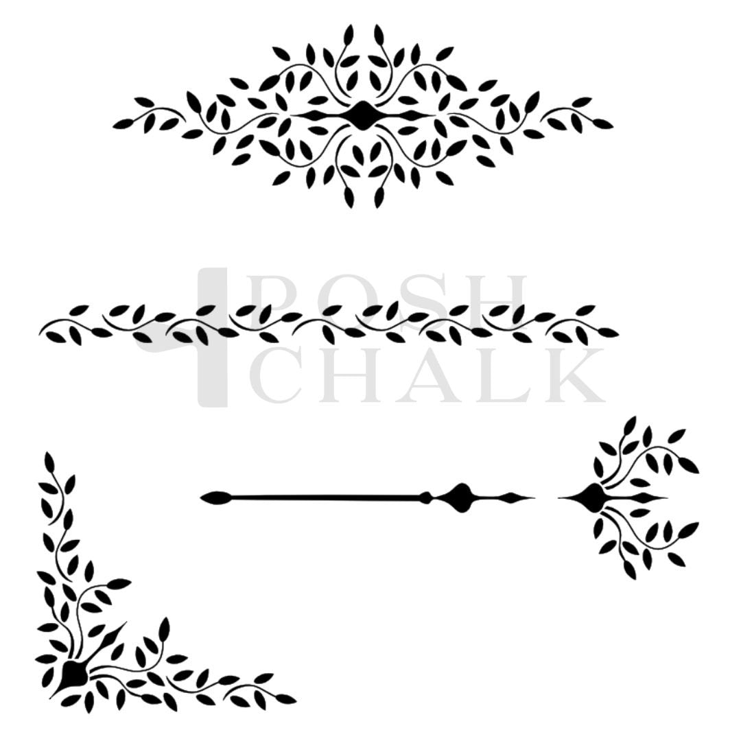 Plantilla de tiza elegante borde frondoso 29x30cm - WoodUbend