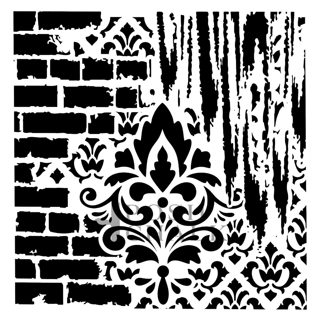 Posh Chalk Stencil "Distressed Damask" 30x30cm - WoodUbend