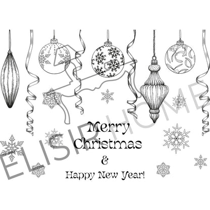 Stampa Trasferibile "NATALE, Palline in Bianco e Nero" 28x40 cm