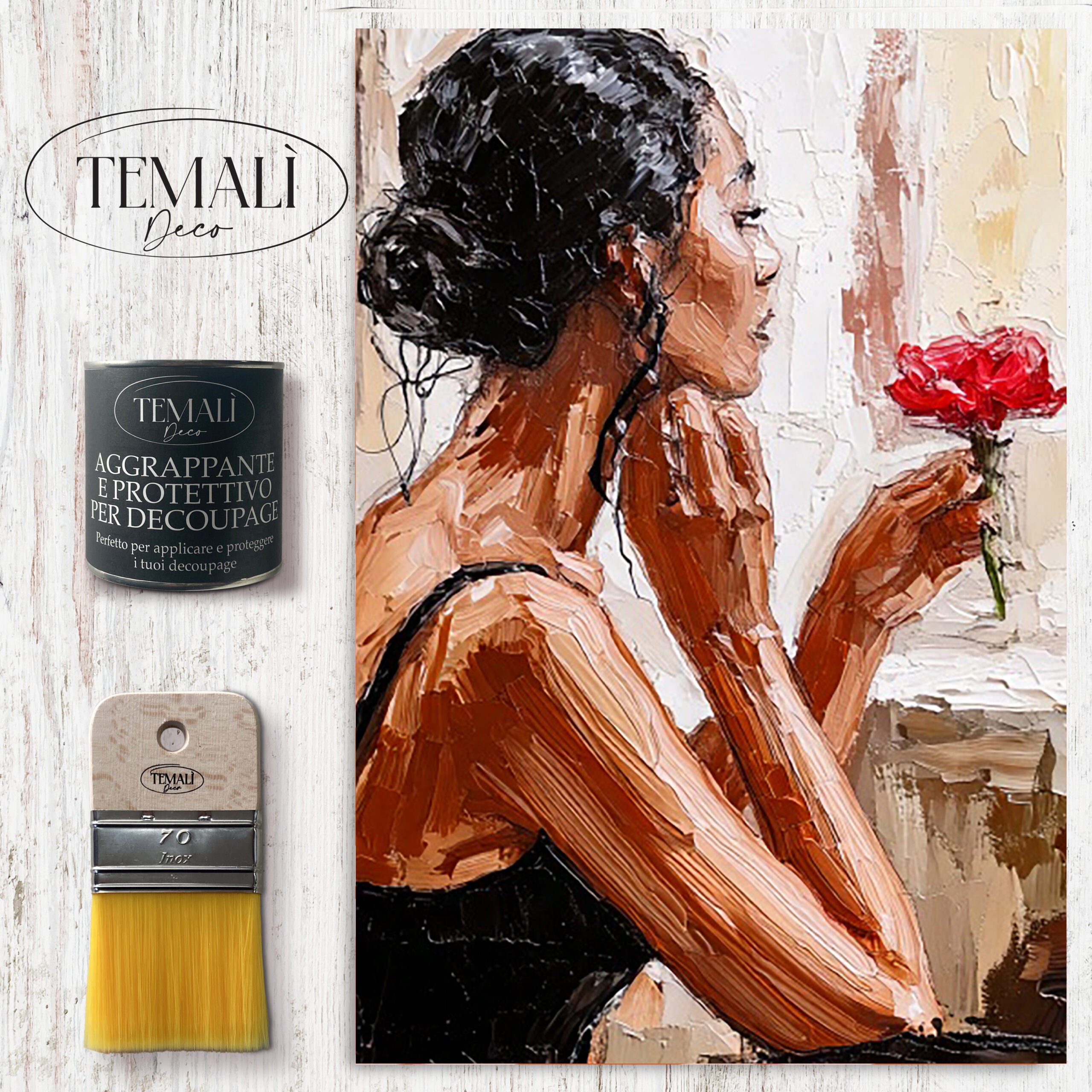 Dècoupage Vintage Quadro – Donna con fiore rosso