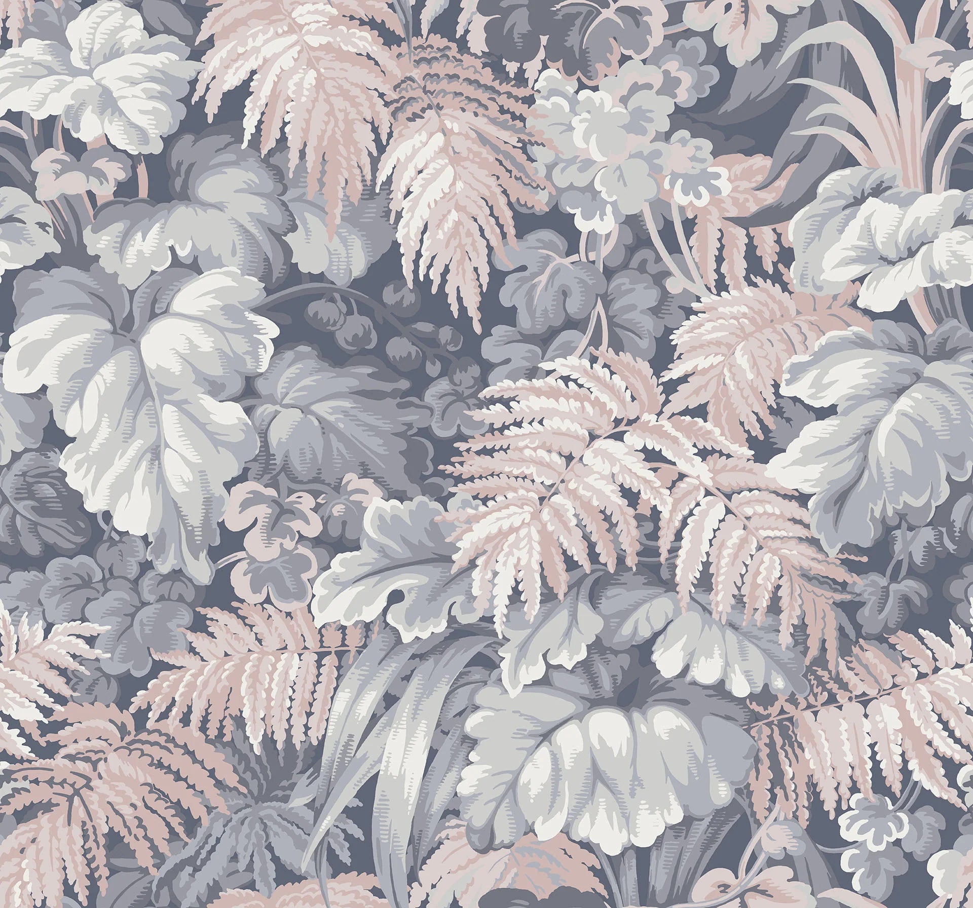 Carta da Parati "MARTYN LAWRENCE BULLARD" Royal Fernery grigio e rosa | COLE & SON