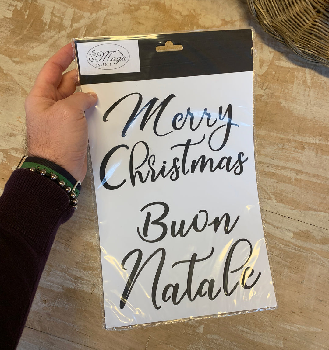 Stencil "Merry Christmas - Buon Natale" Magic Paint, riutilizzabile 21x19,7 cm
