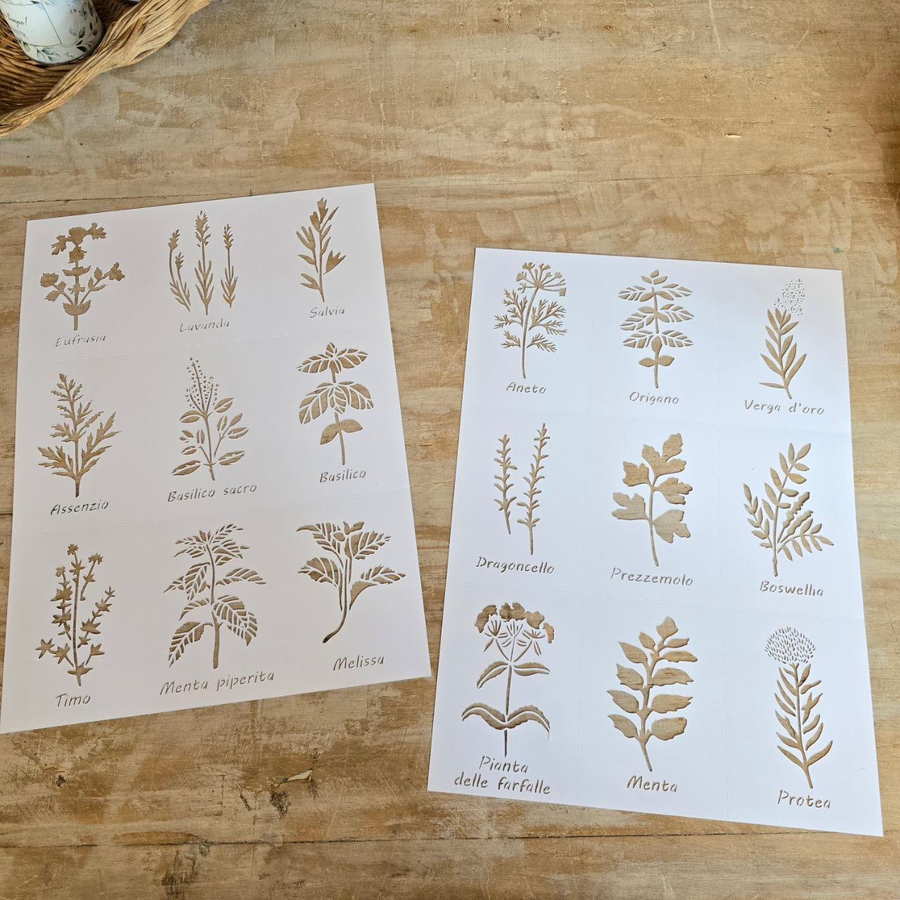 Stencil “Le piante aromatiche”, Magic Paint, riutilizzabile, 30×42 cm – 2 fogli