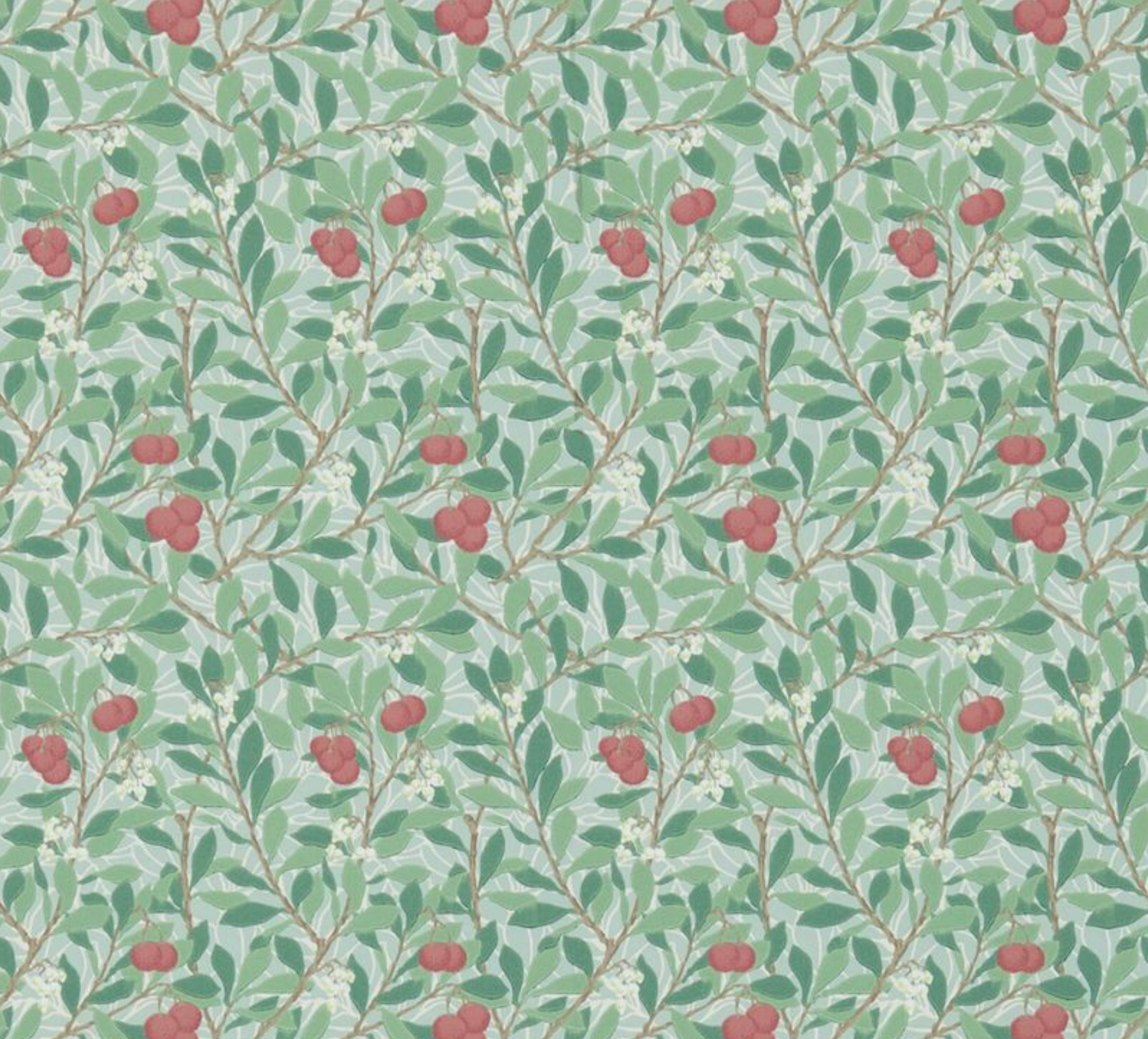 Carta da parati “Arbutus” verde acqua, catalogo Morris & Friends a metraggio o rotolo