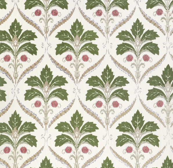 TESSUTO  "Kendall Damask Embroidery Verde" boxwood | THIBAUT