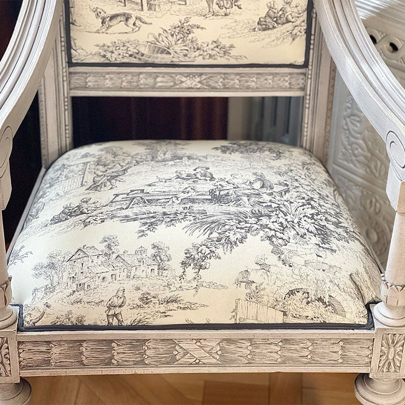 Tessuto in Cotone – Toile de Jouy – Antracite – al metro