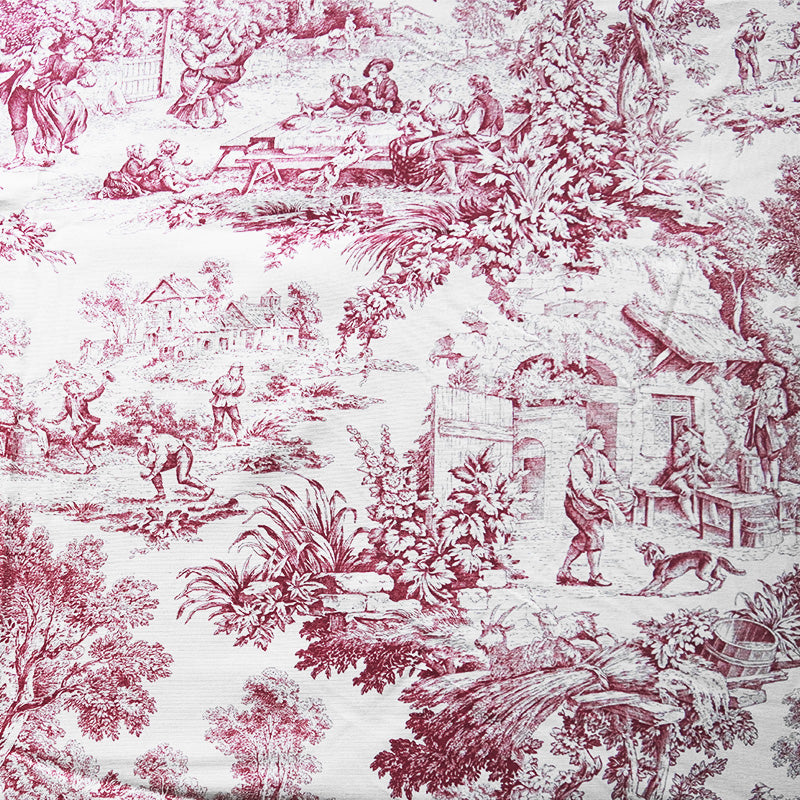 Tessuto in Cotone – Toile de Jouy – Rosso – al metro