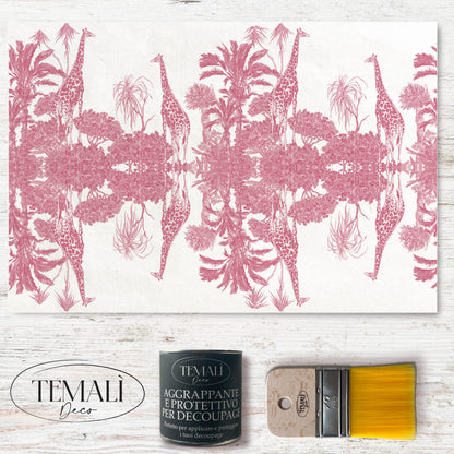 Dècoupage Toile de Jouy - Giraffe rosa