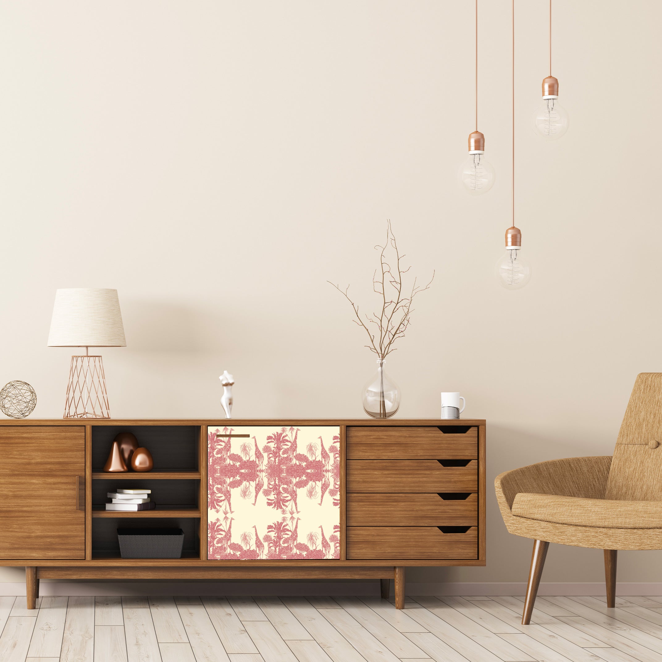 Dècoupage Toile de Jouy - Giraffe rosa