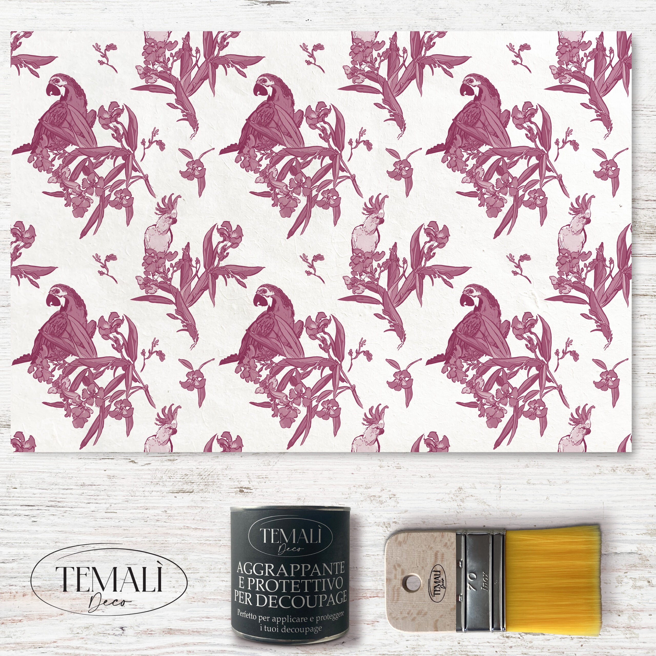 Dècoupage Toile de Jouy - Pappagalli Rosa