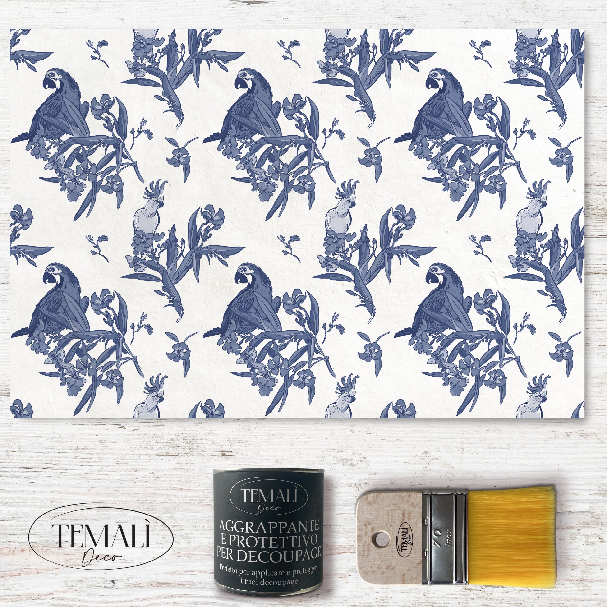 Dècoupage Toile de Jouy - Pappagalli Blu