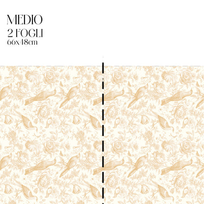 Dècoupage Toile de Jouy - Fiori e uccelli ocra