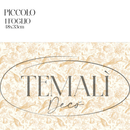 Dècoupage Toile de Jouy - Fiori e uccelli ocra