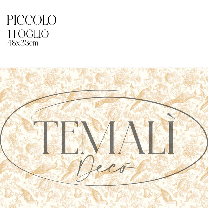 Dècoupage Toile de Jouy - Fiori e uccelli ocra