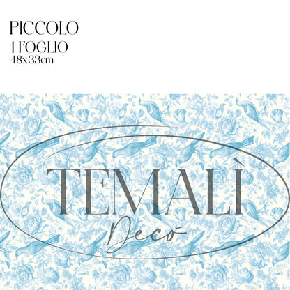 Dècoupage Toile de Jouy - Fiori e uccelli azzurri