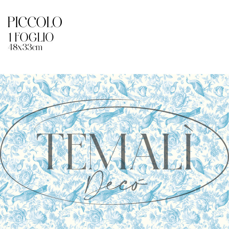 Dècoupage Toile de Jouy - Fiori e uccelli azzurri