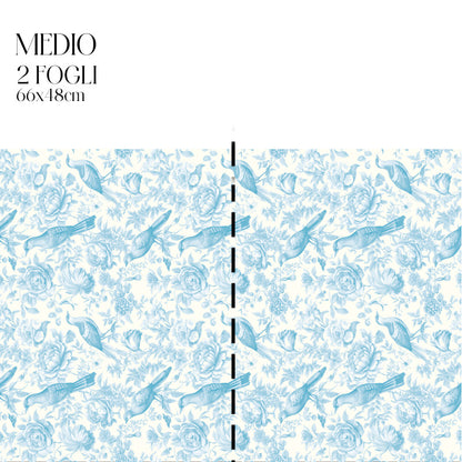 Dècoupage Toile de Jouy - Fiori e uccelli azzurri