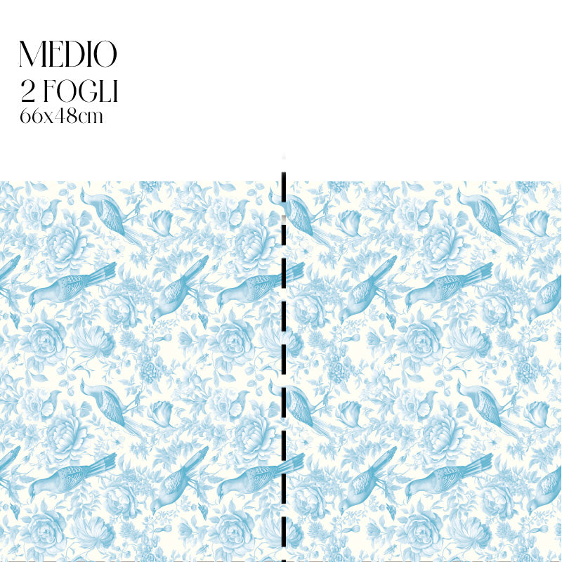Dècoupage Toile de Jouy - Fiori e uccelli azzurri