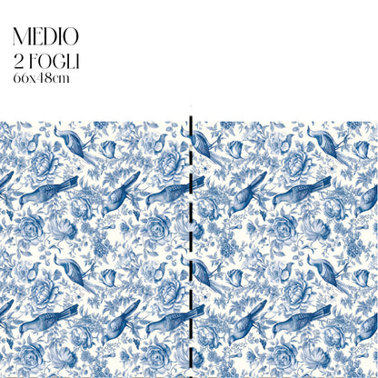 Dècoupage Toile de Jouy - Fiori e uccelli blu