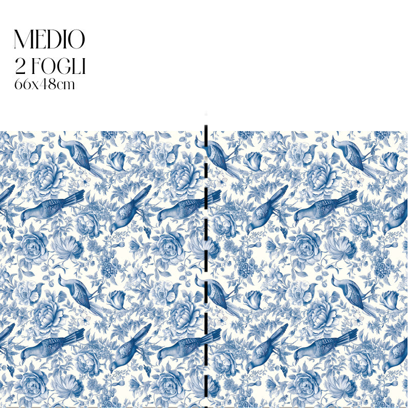 Dècoupage Toile de Jouy - Fiori e uccelli blu