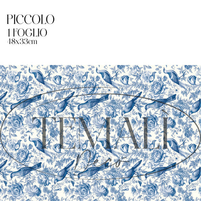 Dècoupage Toile de Jouy - Fiori e uccelli blu