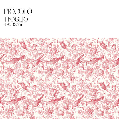 Dècoupage Toile de Jouy - Fiori e uccelli rossi