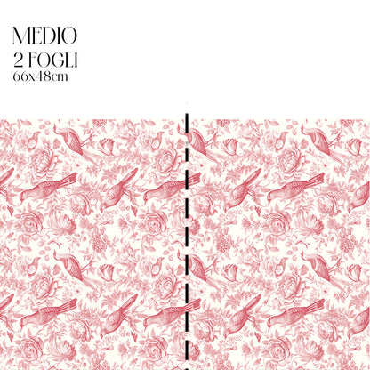 Dècoupage Toile de Jouy - Fiori e uccelli rossi