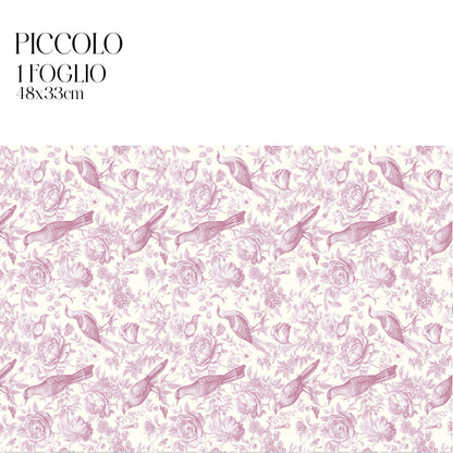 Dècoupage Toile de Jouy - Fiori e uccelli rosa