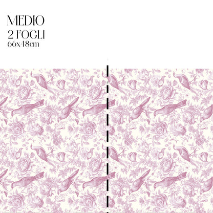 Dècoupage Toile de Jouy - Fiori e uccelli rosa