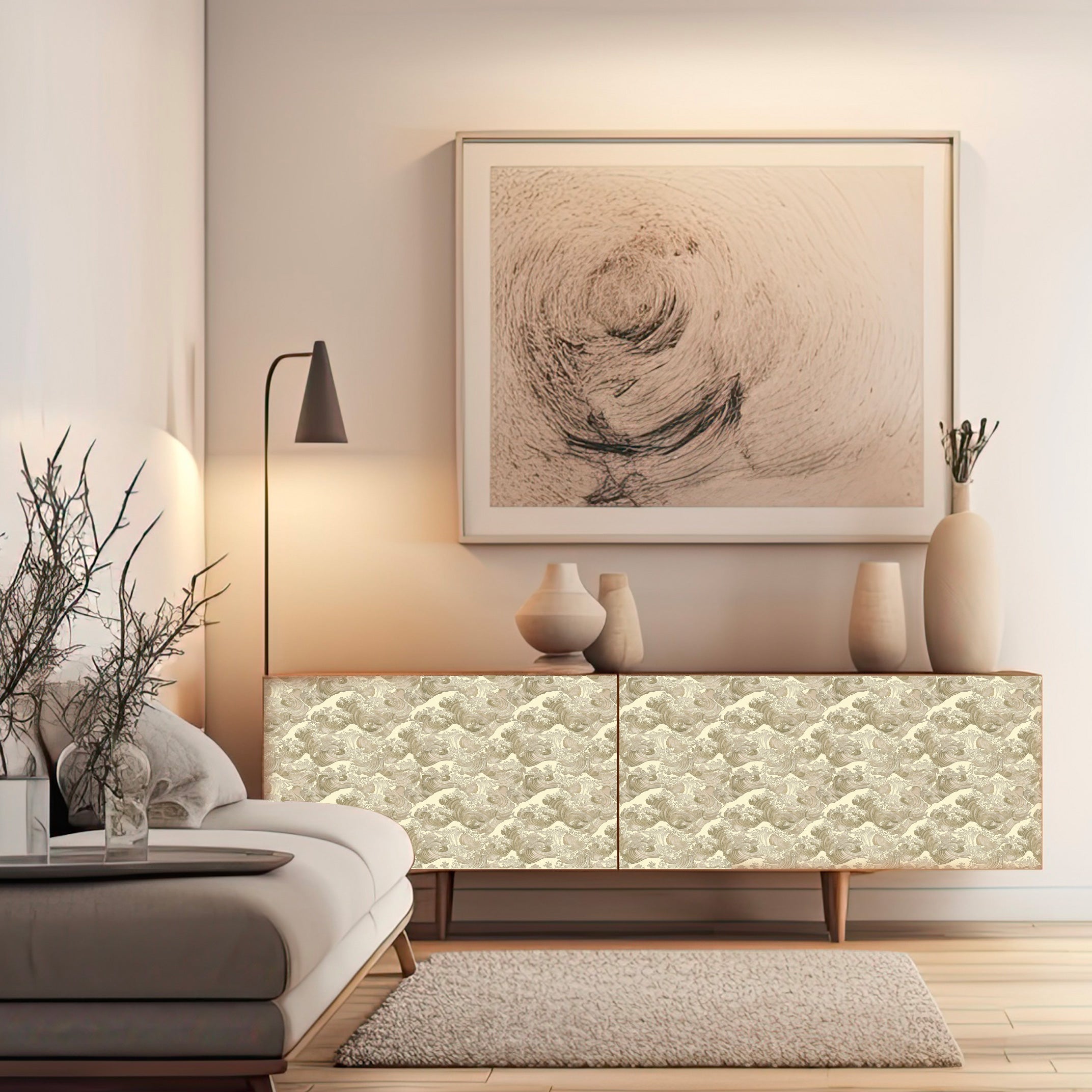 Dècoupage Toile de Jouy - Onde ocra