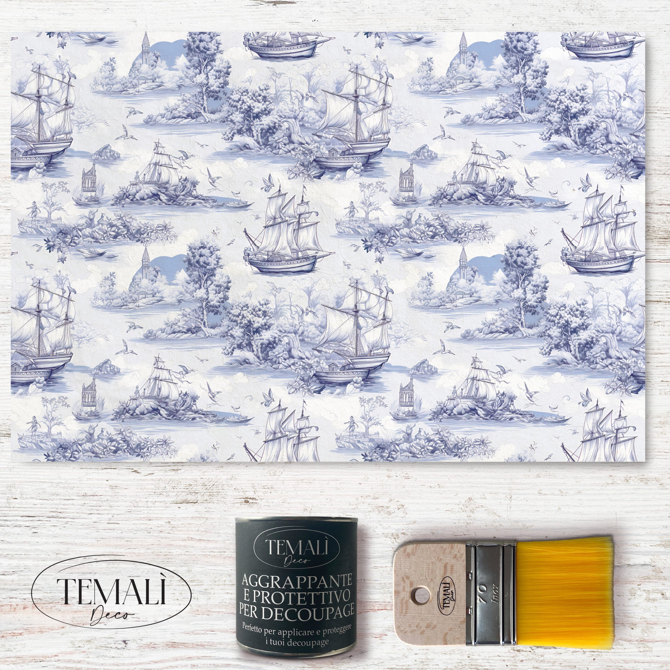 Dècoupage Toile de Jouy - Velieri blu