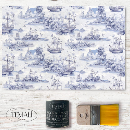 Dècoupage Toile de Jouy - Velieri blu
