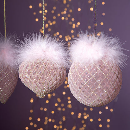 Decorazione "Piume Pink", in vetro con glitter