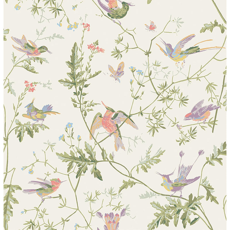 Carta da Parati "Hummingbirds Soft Multi, Olive Green on White" Selection of Hummingbirds | COLE & SON