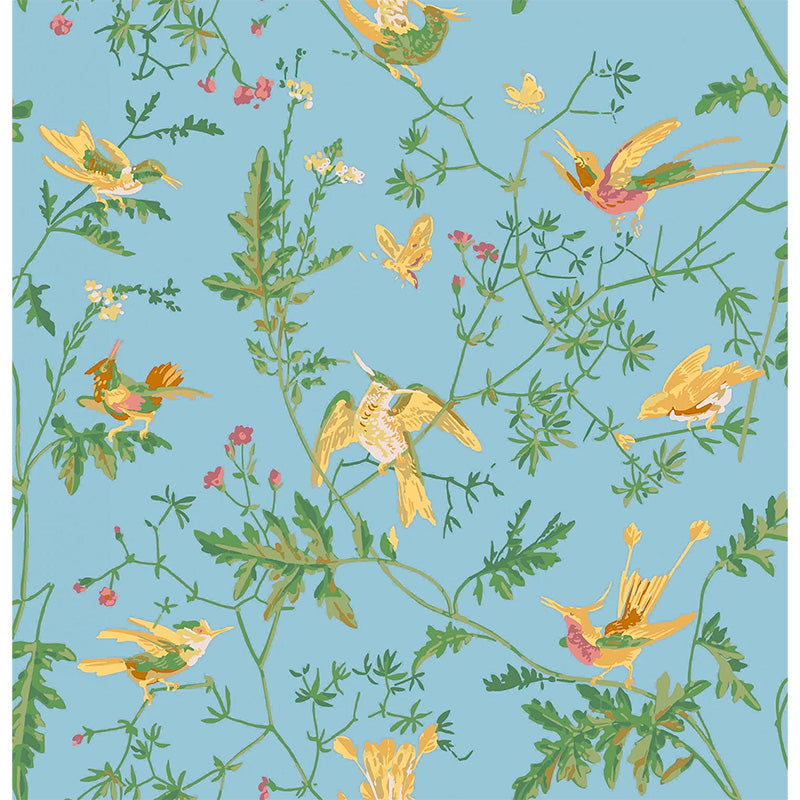 Carta da Parati "Hummingbirds Buttercup Yellow on Cornflower Blue" Selection of Hummingbirds | COLE & SON