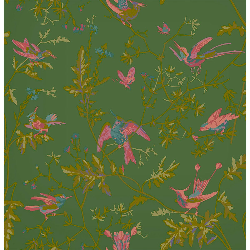 Carta da Parati "Hummingbirds Fuchsia on Racing Green" Selection of Hummingbirds | COLE & SON