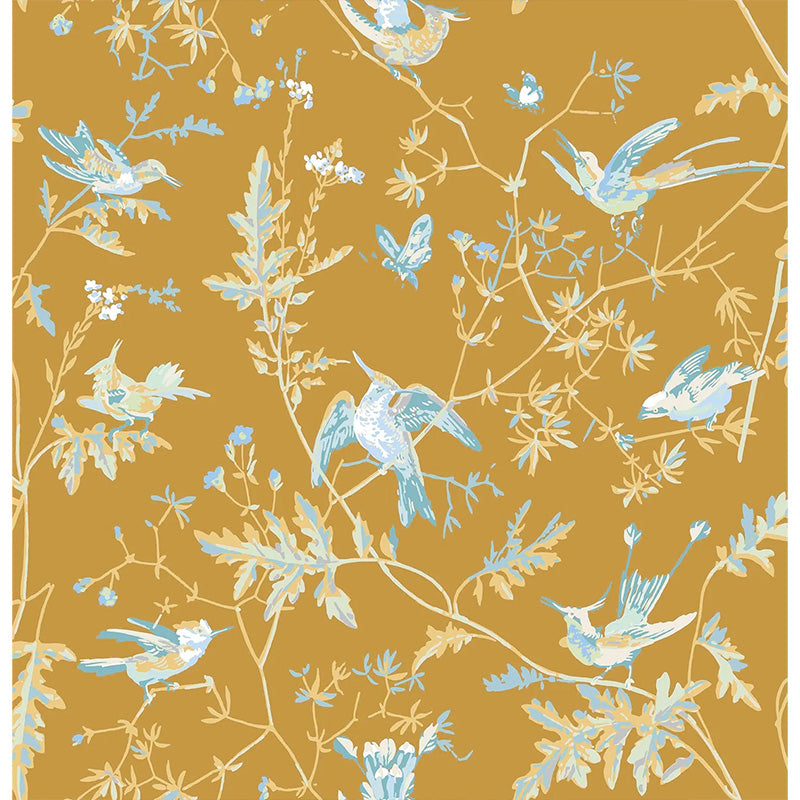 Carta da Parati "Hummingbirds Ice Blue on Metallic Gold" Selection of Hummingbirds | COLE & SON