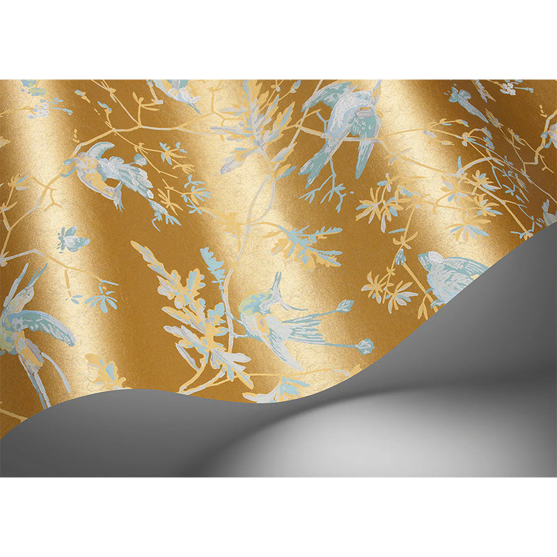 Carta da Parati "Hummingbirds Ice Blue on Metallic Gold" Selection of Hummingbirds | COLE & SON