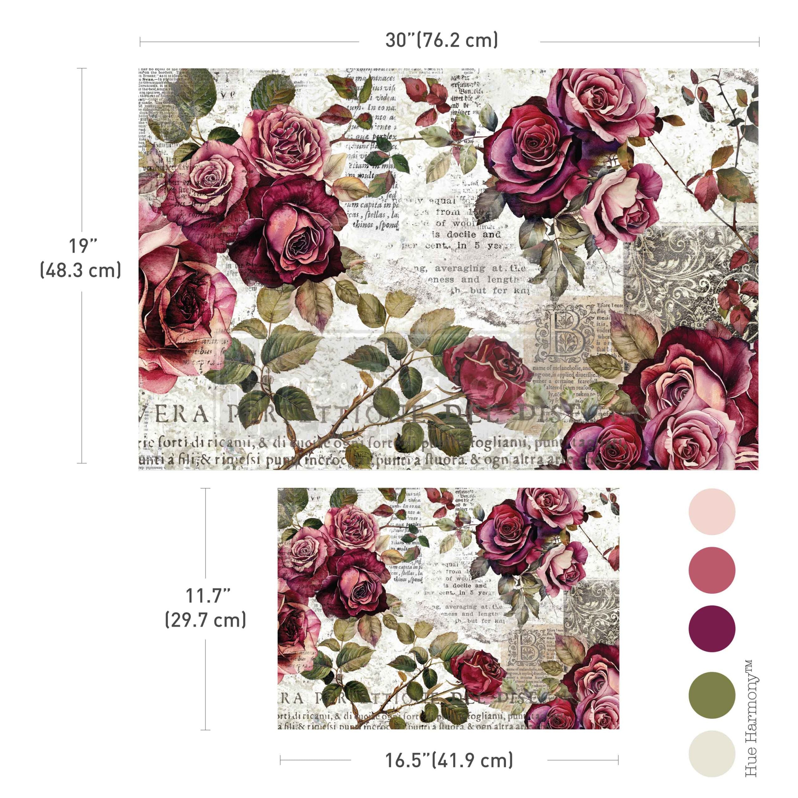 Carta da Découpage Double "Crimson Elegance" in Tessuto 2 fogli 48.3 × 76.2 cm - 29.7 × 41.9 cm