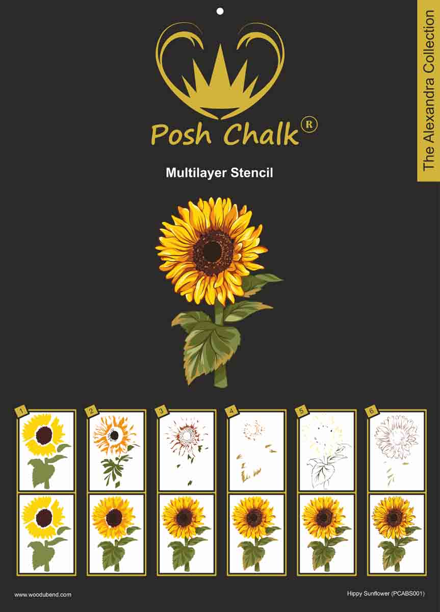 Posh Chalk Layered Stencil Hippy Sunflower 39x26cm by Alexandra WoodUbend