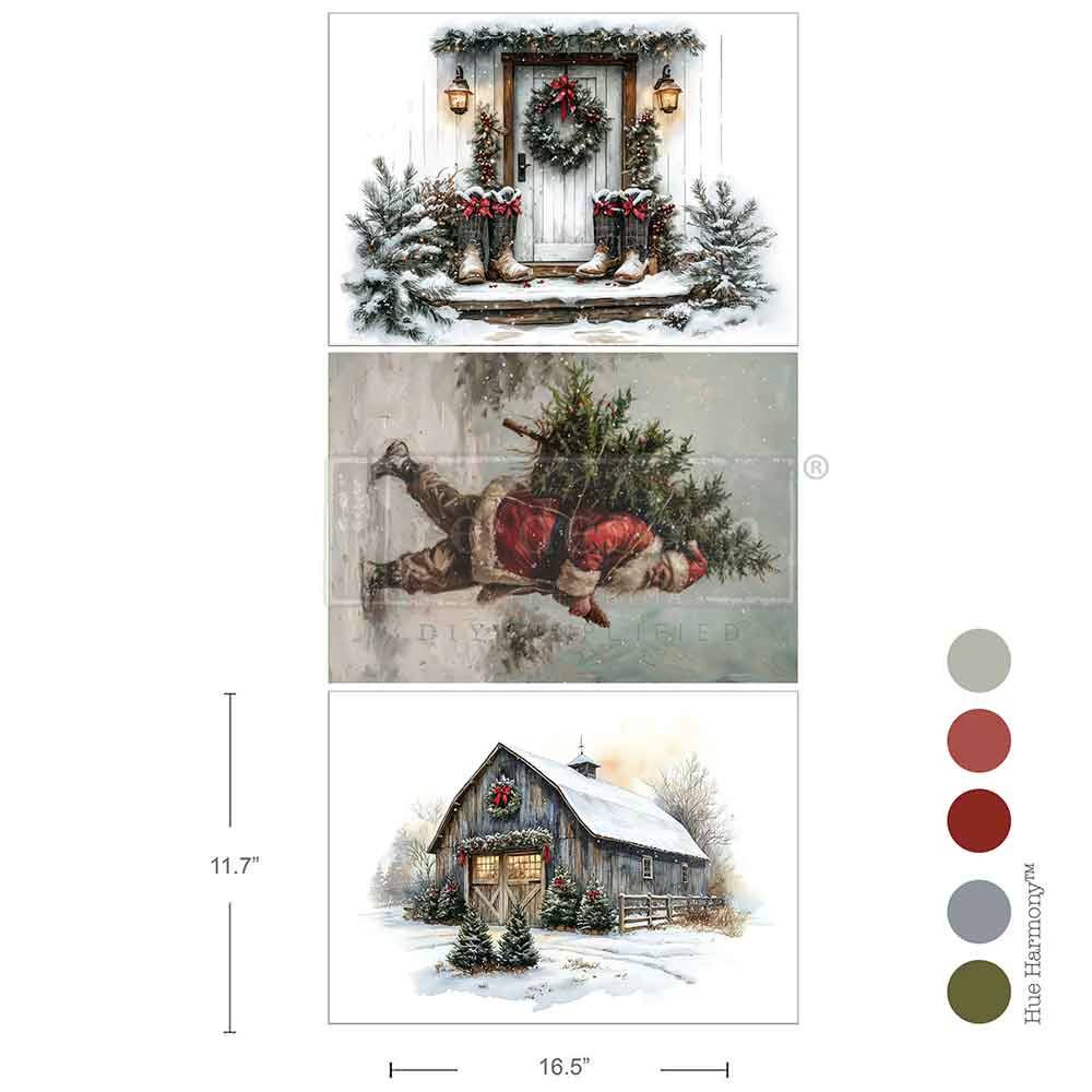 Carta da Découpage Fiber Pack "Santa’s Woodland Stroll" - 3 fogli A3
