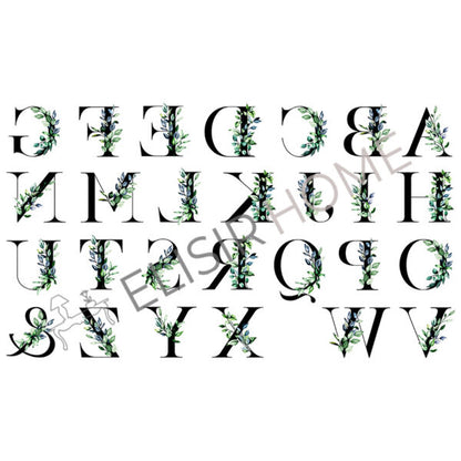 Stampa Trasferibile “SCRIPT, ALFABETO EUCALIPTO” 28×40 cm