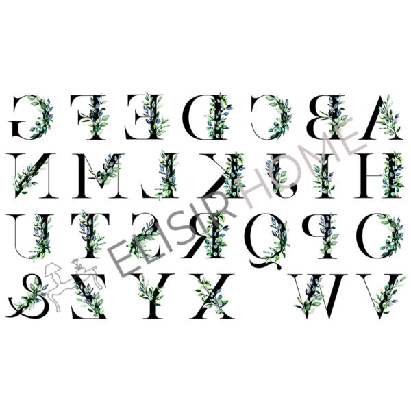 Stampa Trasferibile “SCRIPT, ALFABETO EUCALIPTO” 28×40 cm