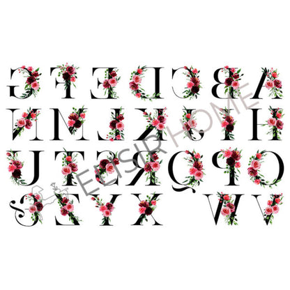 Stampa Trasferibile “SCRIPT, ALFABETO ROSE” 28×40 cm