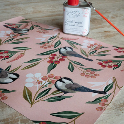 Stampa Trasferibile "FLORA & FAUNA, PINK BIRD" 28X40 cm
