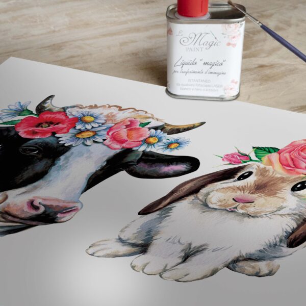 Stampa Trasferibile "PRIMAVERA, COW & BUNNY" 28X40 cm